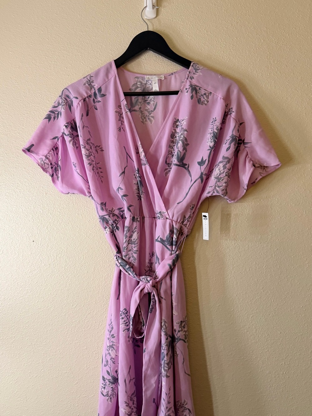 Leith Lavender Floral and Flowy Summer Wrap Dress size XXS NWT